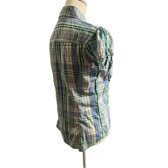 TOMMY HILLFIGER NWT plaid button up tied cap sleeve womens size medium - Picture 2 of 8